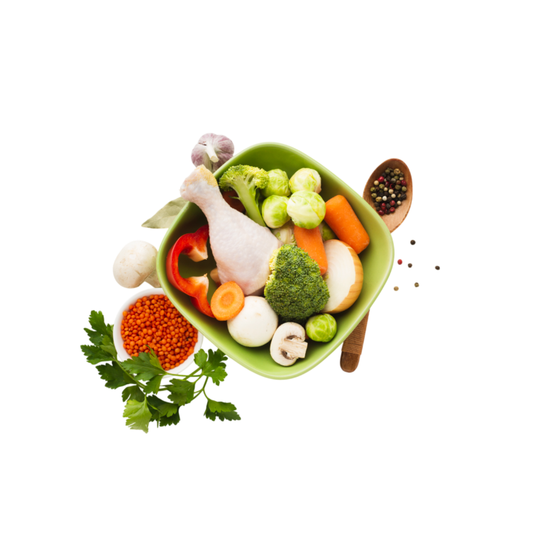 top view mix vegetables bowl with chicken drumstick photoroom